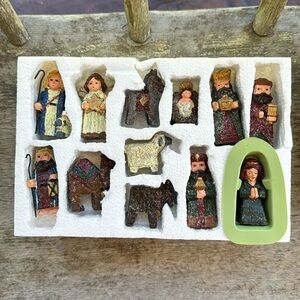 New 2002 12 piece sugared nativity set